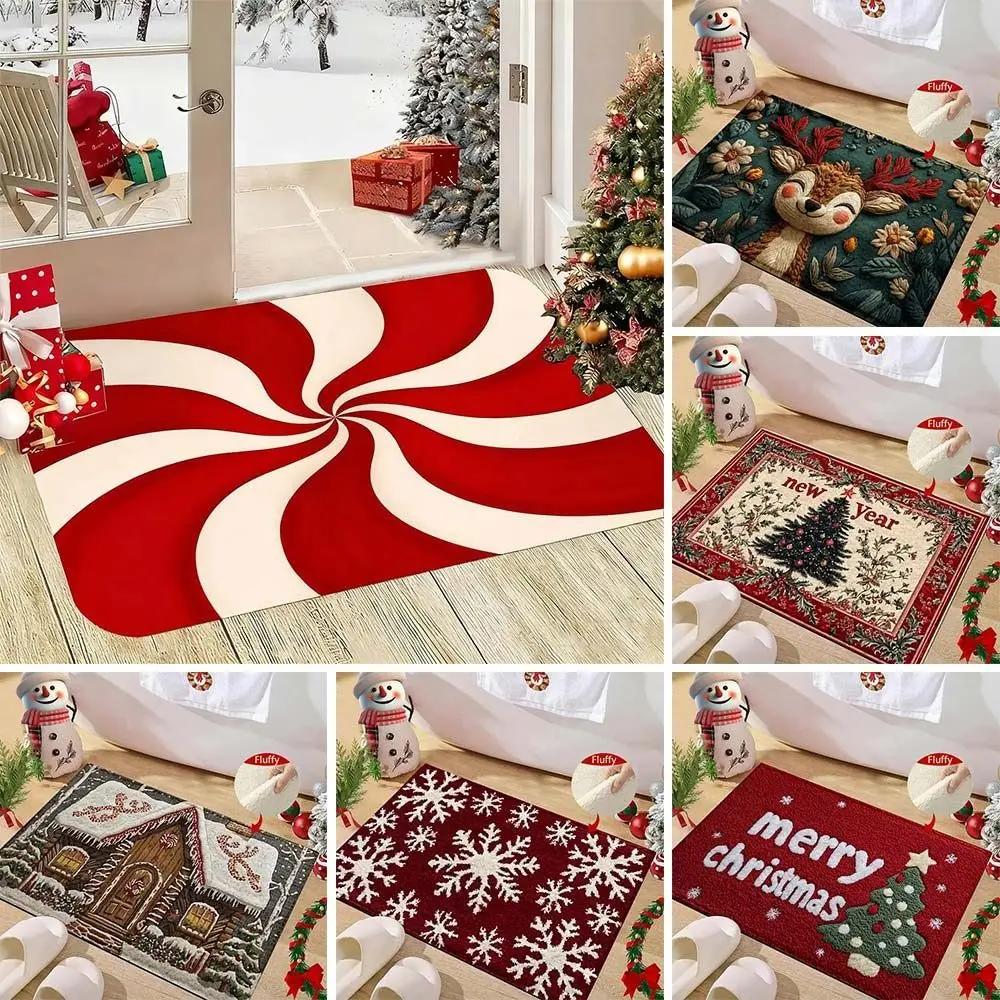 Water-absorbing Christmas Door Mat Gingerbread Man Pattern Santa Claus Design Bathroom Mat Christmas Decor Foot Mat