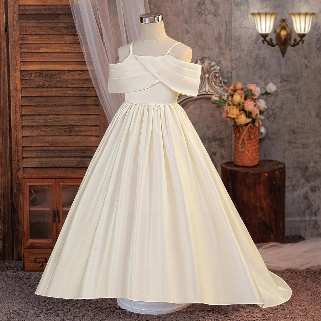 Children's Elegant One-Shoulder Long Evening Dress for Formal Parties