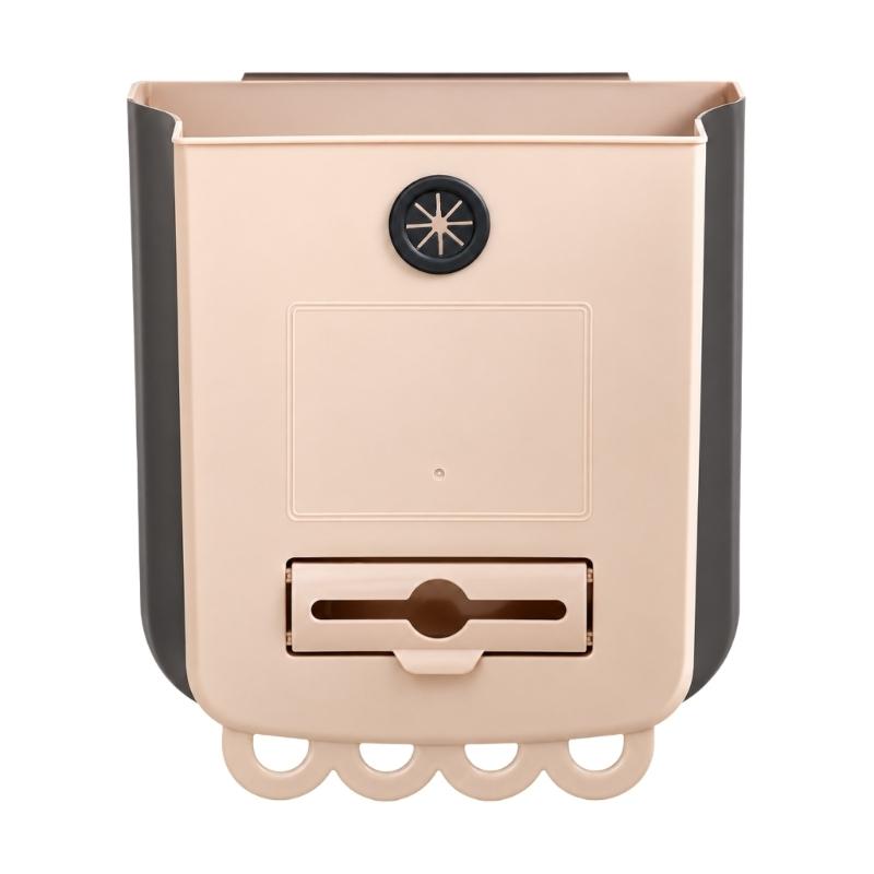 Wall-Hanging Folding Trash Container with Plastic Body for Kitchen Cleanup, Laundry Rooms, Dorms, and Office Use