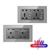 UK 13A 220V Dual Outlet with 18W Type-C Quick Charge,1/2 Way Light Switch Panel, Tempered Glass Surface,Wall Socket for TV/Phone