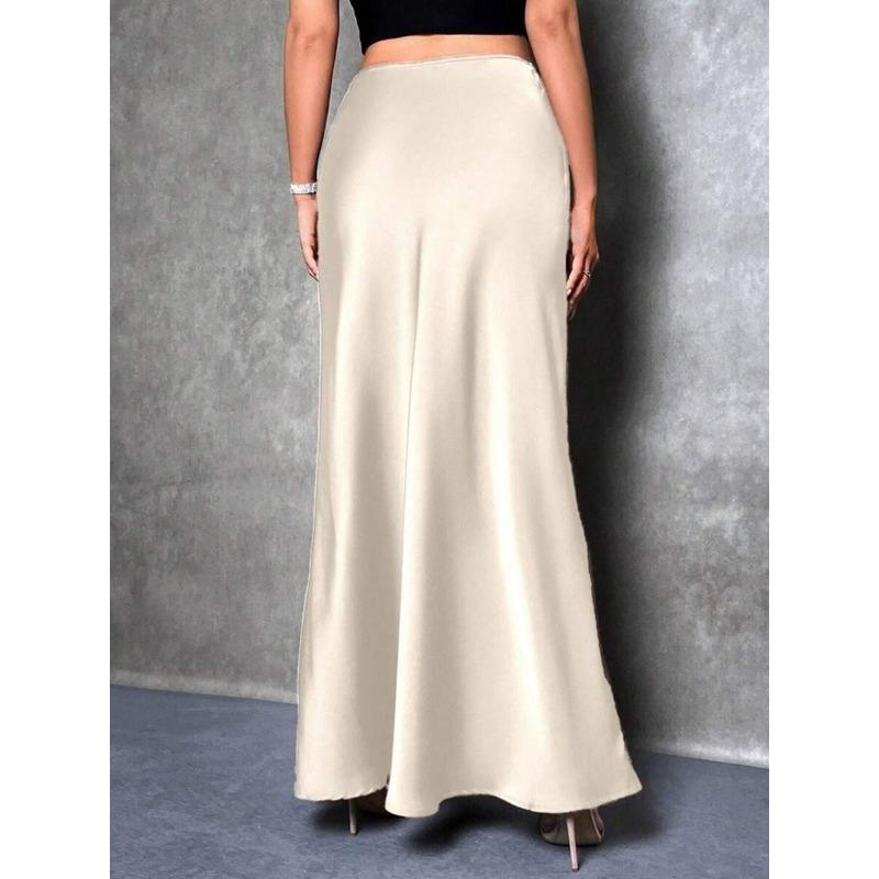 Fashion Elegant Loose Women Satin Skirts Spring and Summer New Simple Casual Office A-line Long Skirts Office Solid Color Women's Clothing