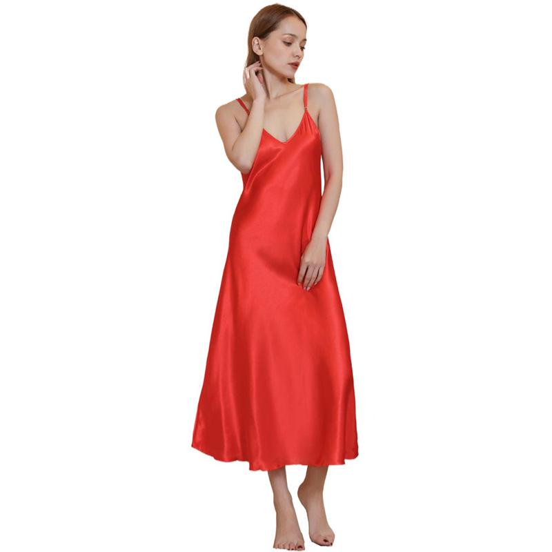 Plus Size Satijnen Diepe V-hals Spaghetti Bandjes Nachtjapon