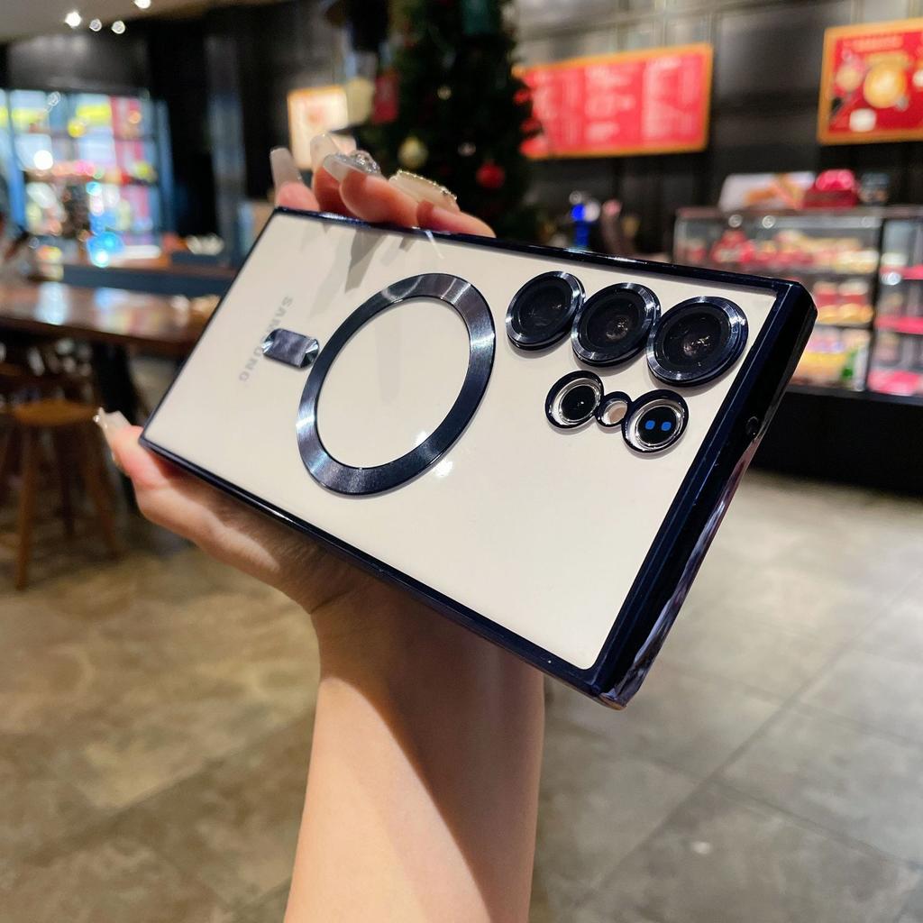 Suitable for Samsung S25 Ultra Electroplated Transparent Mobile Phone Case Magsafes Magnetic Suction S24 with Lens Film A17 Soft Case