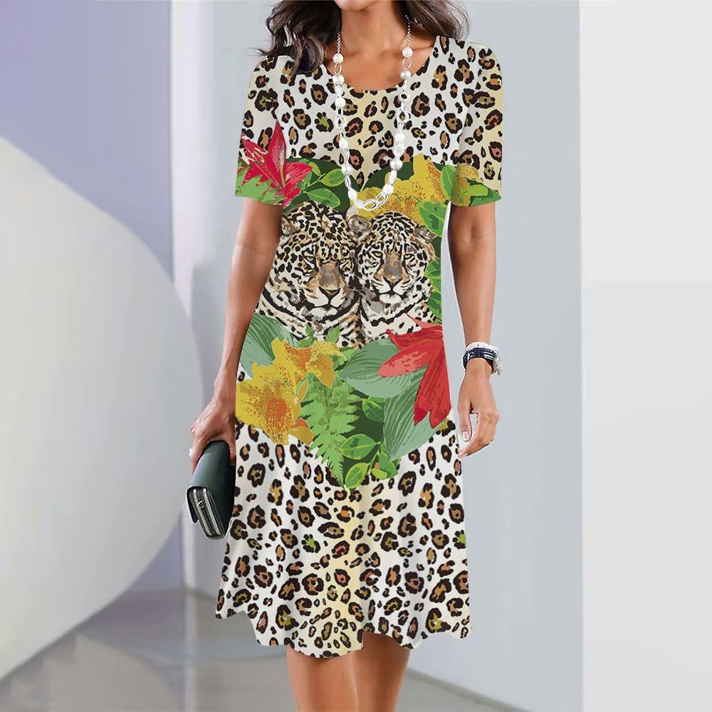 Ladies' Fashionable Round Neck Short Sleeved Dress Summer Clothing