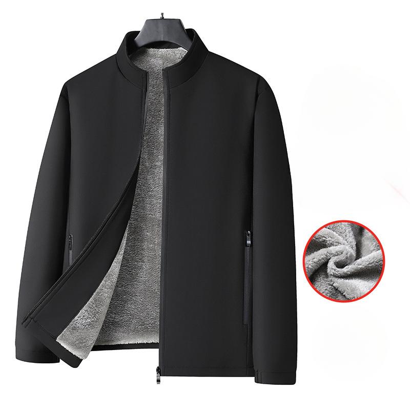 New Autumn and Winter Middle-aged Men's Plus Velvet Thick Jacket Stand Collar Middle-aged and Elderly Jacket Warm Plus Velvet Business Top