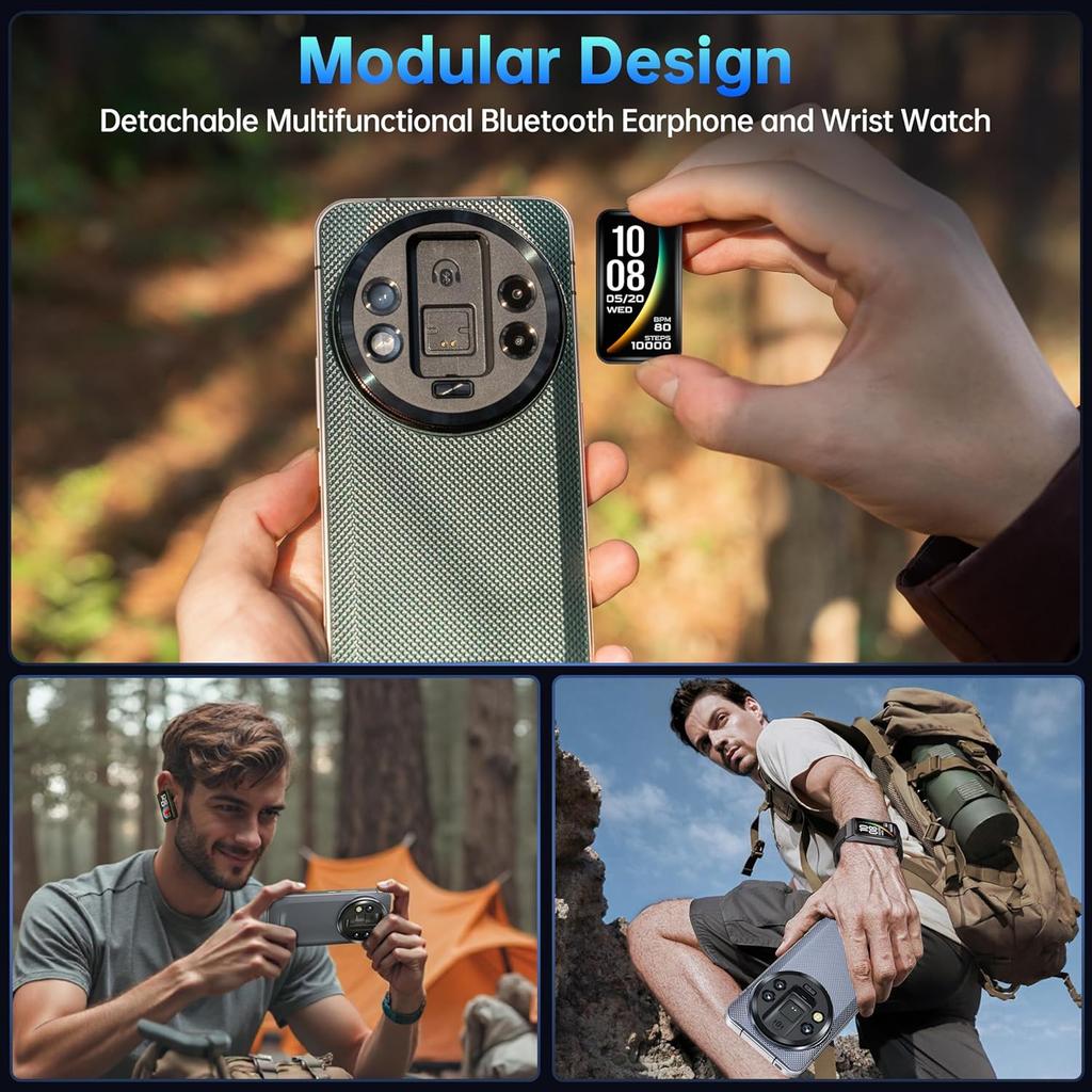OUKITEL WP200 Pro 5G Cellphone 72GB+1TB 6.7" FHD+ 8800mAh108MP Android 15 NFC GPS with Earphone/SmartWatch