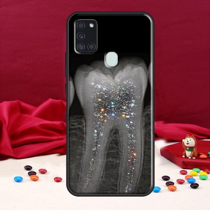 Zahnarzt Zahn Muster Hülle für Samsung Galaxy A34 A54 A14 A12 A22 A32 A52 A51 A71 A50 A53 A73 A13 Rückseite
