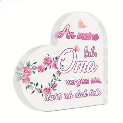 1pc German Heart-Shaped Acrylic Sign - Romantic Rose & Butterfly Design, Ideal for Home, Farmhouse Living Room, or Grandmother'S Gift