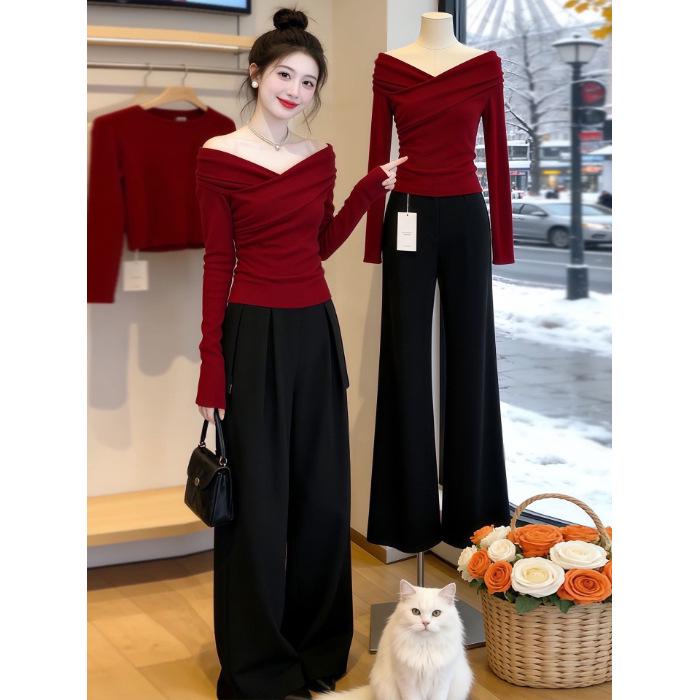 

Elegant One-Shoulder Base Layer Top for Women, Autumn/Winter, Pure Cotton, High-End Feel, Chic and Atmospheric Design L