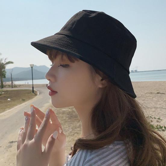 Wide Brim Round Dome Sunscreen Bucket Hat Unisex Summer Solid Color Fisherman Hat Fashion Accessories