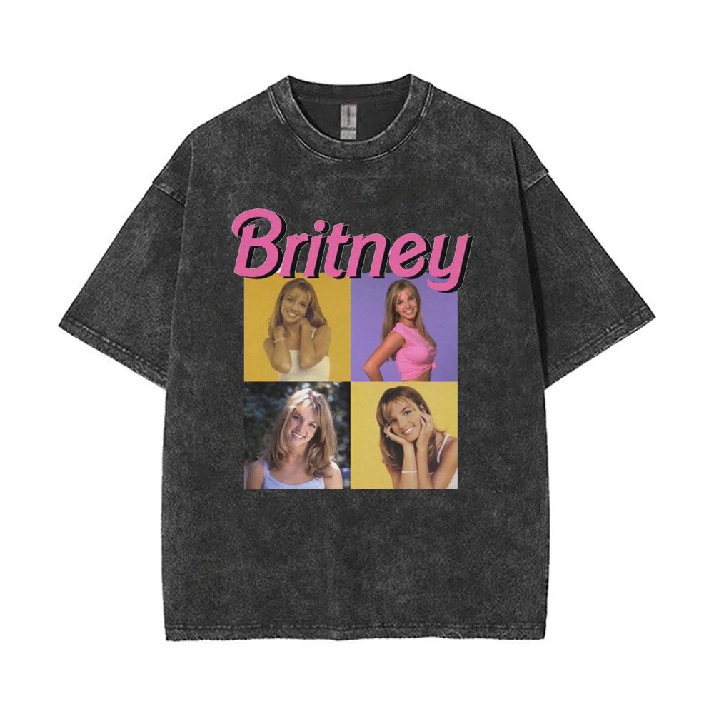 T-shirt Vintage Lavé Britney Spears Mugshot Hommes Femmes Hip Hop Oversize Manches Courtes Streetwear Mode T-shirts Décontractés