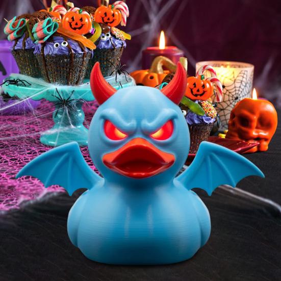 Demon Duck Figurine 3D Printed Devil Duck with Red Horns Bat Wings Halloween Gothic Collectible Statue Desktop Home Decor for Teens Adults
