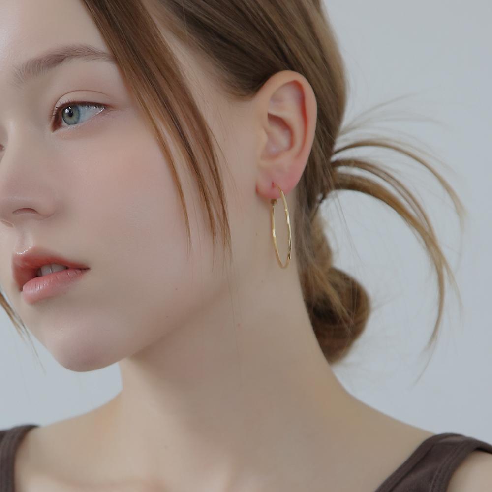 Dieuamour Thin Hoop Ring One-Touch Earrings 2 Colors