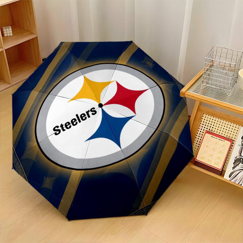 Pittsburgh Steelers Print Auto 8?Ribs Folding Umbrella Wind Resistant Lightweight Automatic Umbrella For Daily Travel