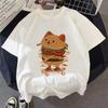 Burger Cat Skateboard Cartoon Printed Women Loose Short Sleeved Top Cute Style Round Neck Summer Casual Fashion Womens Tshirt