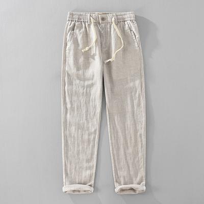 Japanese Style Retro Linen Blend Casual Pants for Men Summer Breathable Trousers