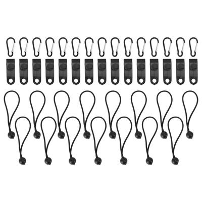 45 Pcs Black Tarp Clamps Set with Hooks and Bungee Cords Strong Gripping Power for Camping Vehicles