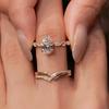 Fashion Inlaid Diamond Water Droplet High-end Ring Two-piece Set Single Diamonds Design Ring Unique Party Fine Jewelry Gift