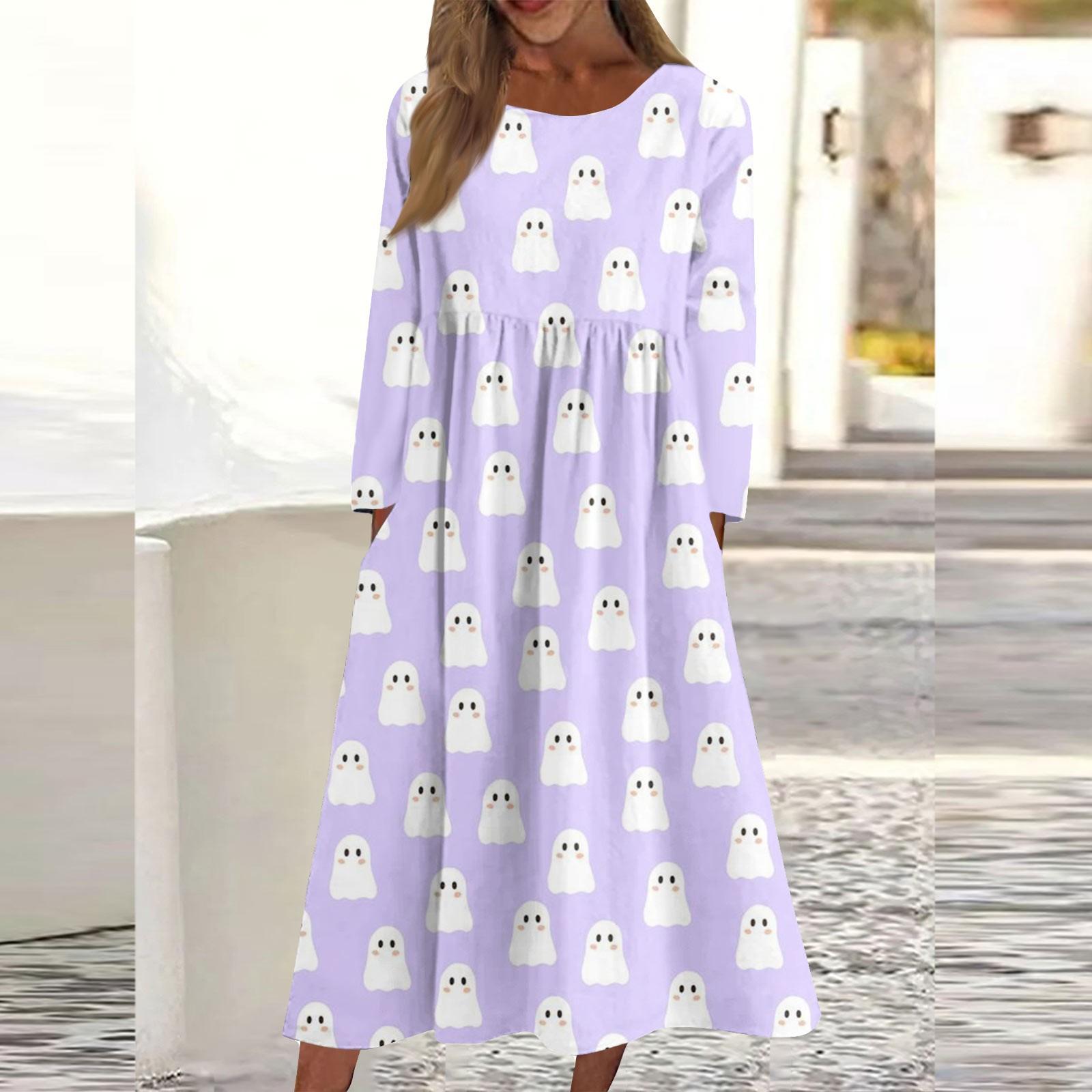 

Женское повседневное платье средней длины с круглым вырезом и принтом, платье с длинными рукавами и карманами XXXL