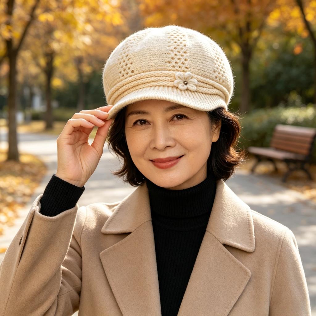 Middle-aged and elderly wool hat women's autumn and winter versatile mother grandma warm ear protection hat outdoor cold-proof velvet knitted hat