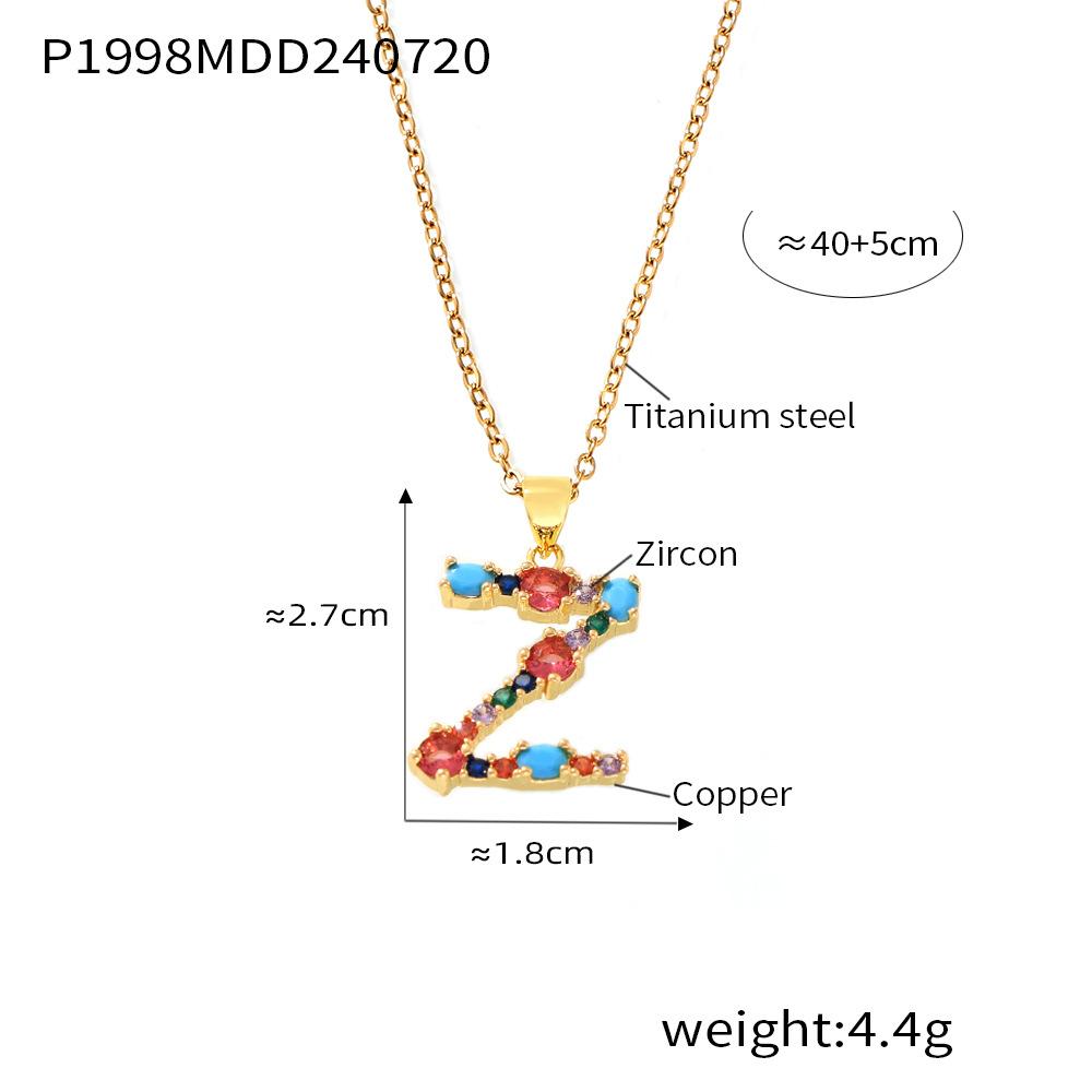 

Медная микро-инкрустация цветным цирконием 26 английских букв персонализированная индивидуальная подвеска Niche Hip Hop ключичная цепочка
