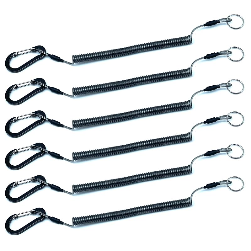 

S-NET spiral code key strap curl cord Phishing falling lost prevention Expansion and contraction carabiner ring with set of 6 SN-362-SC black