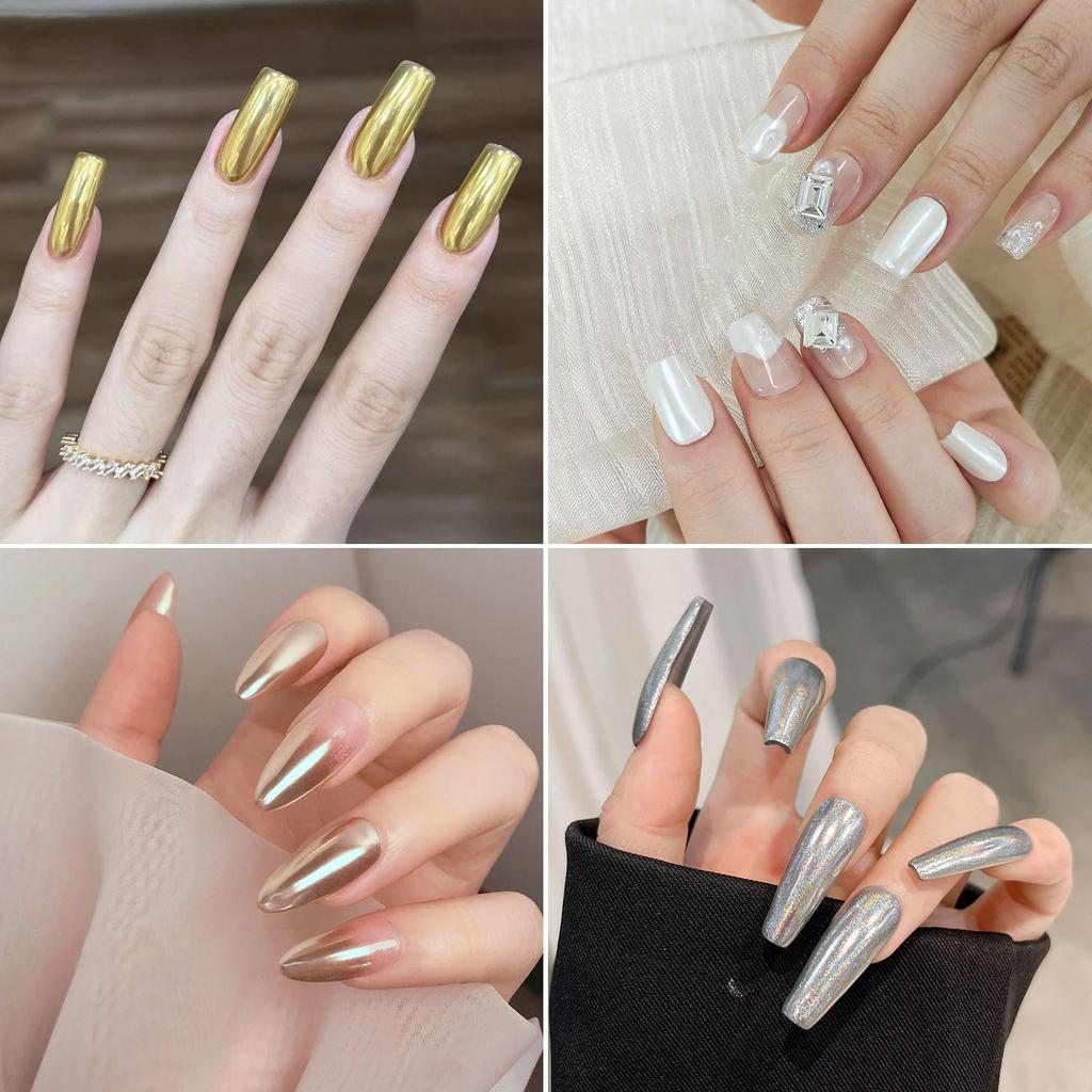 Spiegel-Nagelpuder, Funkelnd, Ultrafein, Nagelglitzer, Glitzerpuder, Metallpuder, Farbverlauf-Nagelpuder, Gold, Silber, Gelnägel, Nagelkunst, DIY,