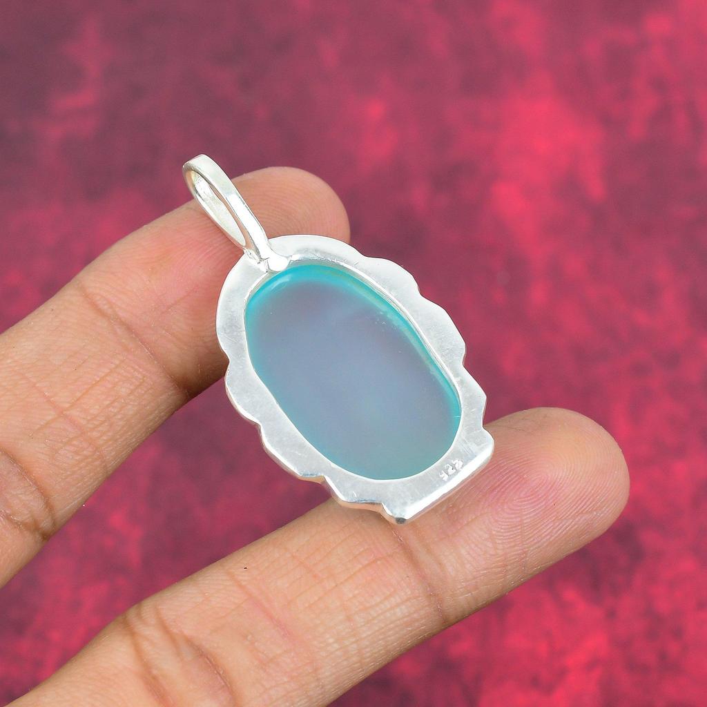 Chalcedony 925 Solid Sterling Silver Pendant, Handmade Gemstone Pendant Jewelry, Gifts For Wife Brand New Pendant