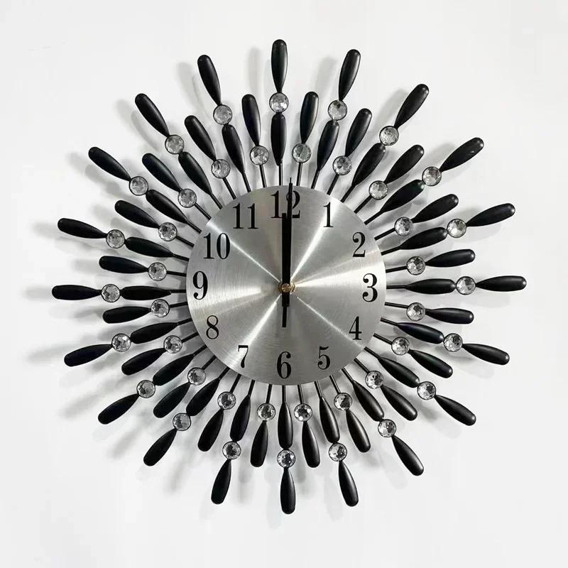 Black Golden Retro Style Wall Clocks Circular Raindrop Metal Ironwork Background Home Furnishings Living Room Bedroom Decorate