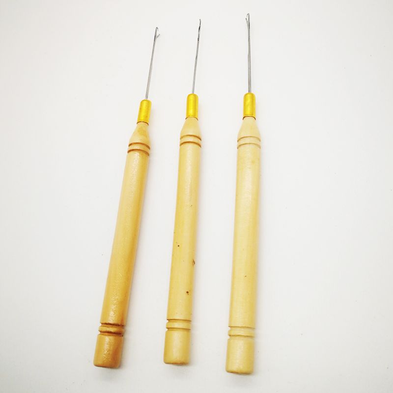 

Hair Salon Hair Extension Wooden Handle Crochet DIY Wig Feather Wooden Handle Crochet Hair Tools Pure Wood Handle Crochet Three-column wooden crochet