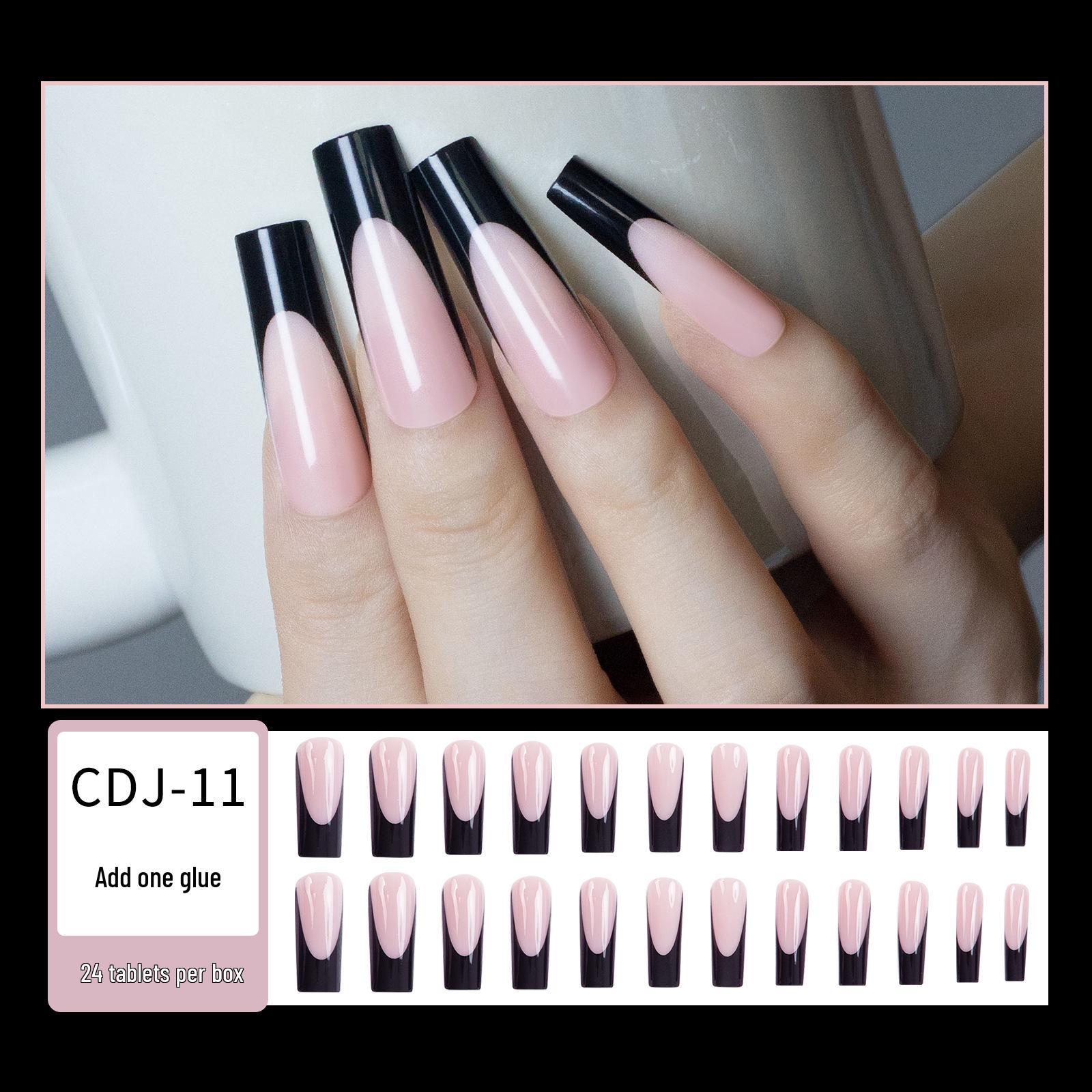 

Набор из 24 очень длинных носибельных минималистичных накладных ногтей в европейском и американском стиле черного и розового цветов со съемными патчами для нейл-арта.