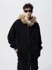 Unisex American Retro Fur Collar Hooded Cardigan