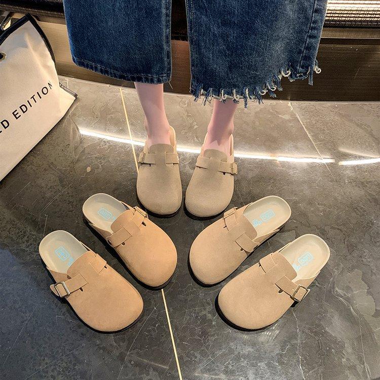 2025 new spring and autumn thick-soled Boken bag head half slippers, wearing a pair of lazy shoes