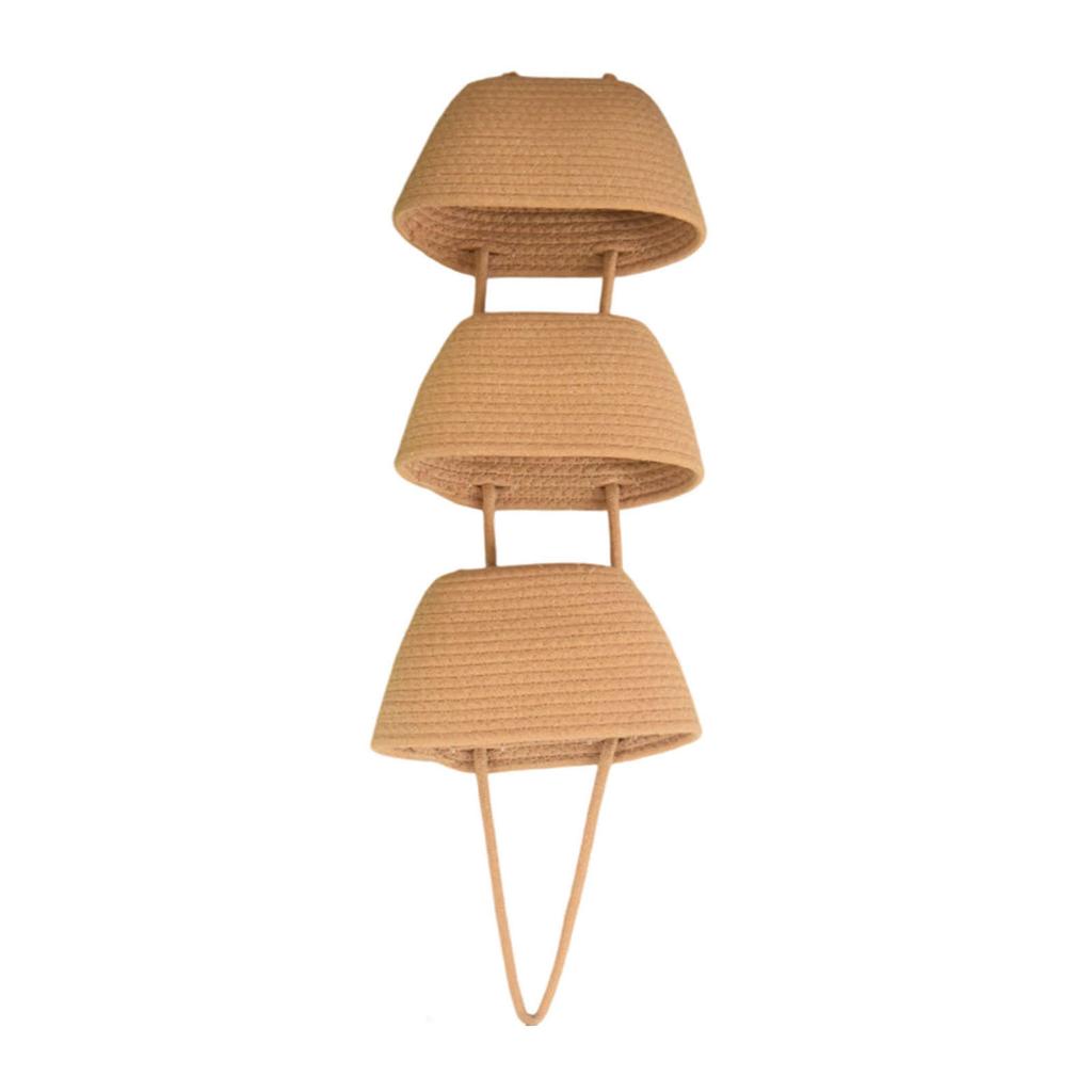 3 Tier Hanging Basket Detachable Soft Cotton Rope Wall Hanging Organizer for Living Room Bedroom Kitchen