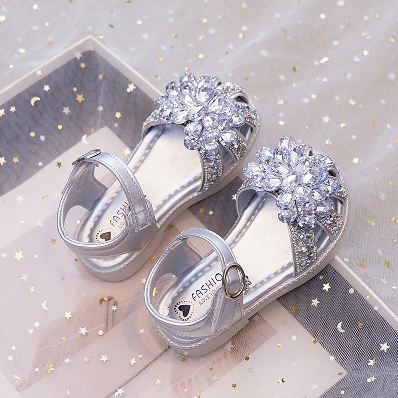 Girls princess sandals 2025 new summer shoes children's crystal shoes with dress women's treasure rhinestone cool shoes summer
