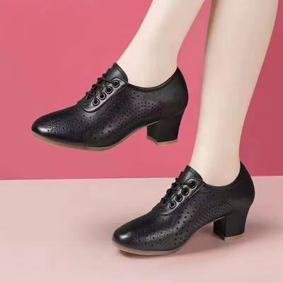 Fashion Shoes for Women Spring Women's Pumps Solid Color Pointed Toe Hollow Out Breathable Lace Up Chunky Heel Shoes Women