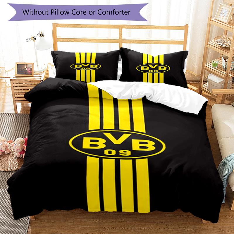 3-teiliges Borussia Dortmund Bettwäsche-Set Bettbezug Verschluss Enthält 1 Bettbezug & 2 Kissenbezüge, Weich und Bequem für Alle Jahreszeiten.