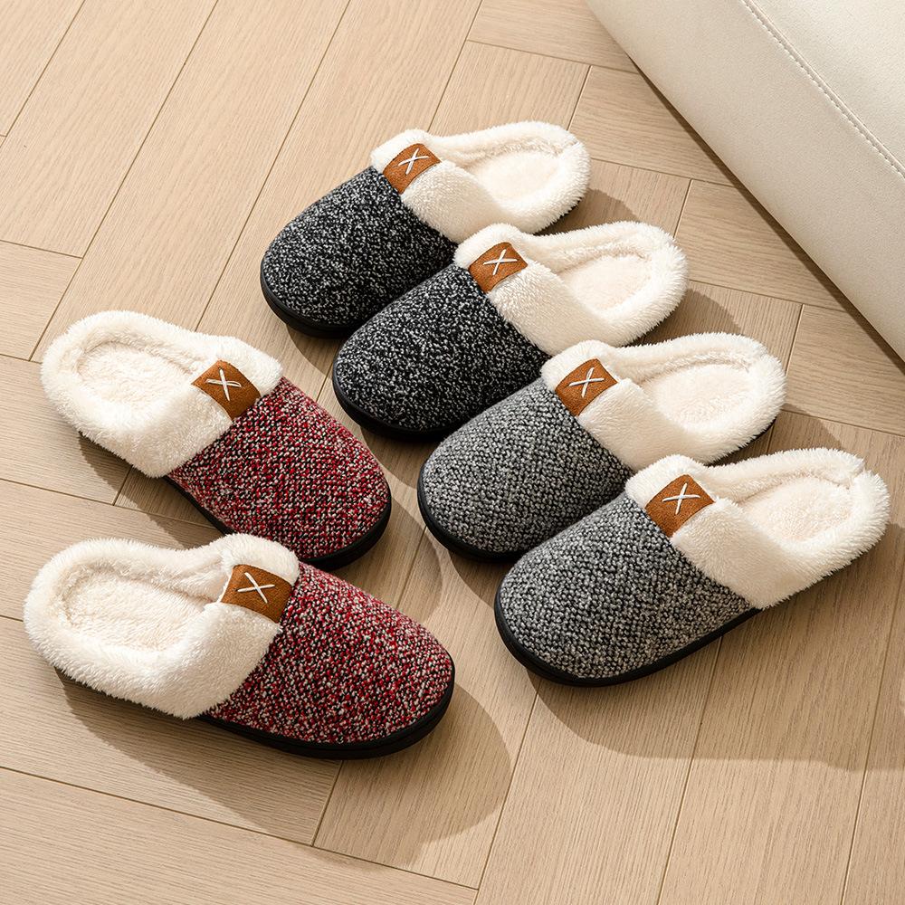 Slippers Men Winter Fashion Couple Women Cotton Slippers Thick Soft Sole Slides Indoor Floor Flats Home Non-slip Warm Shoes