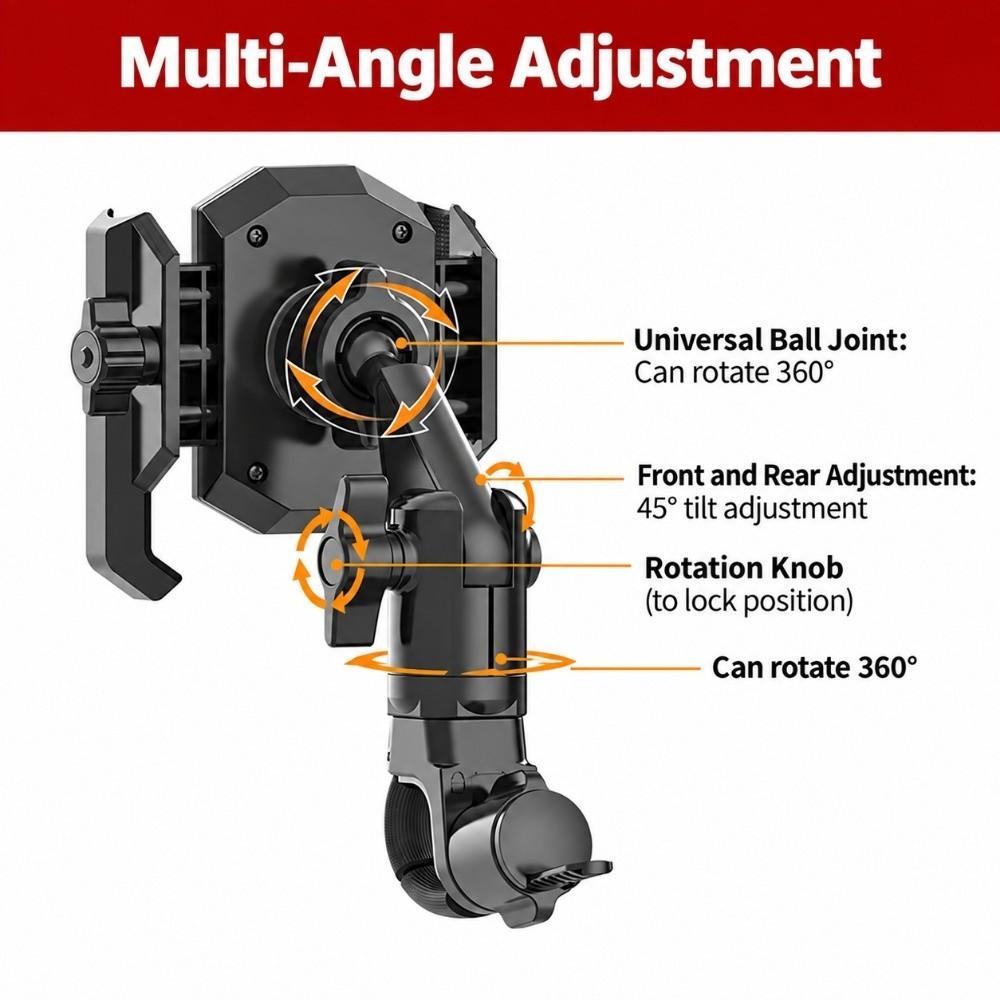 Anti-Shake Cycle Phone Holder 360 Degree Adjustable Handlebar Phone Clamp Motorbike