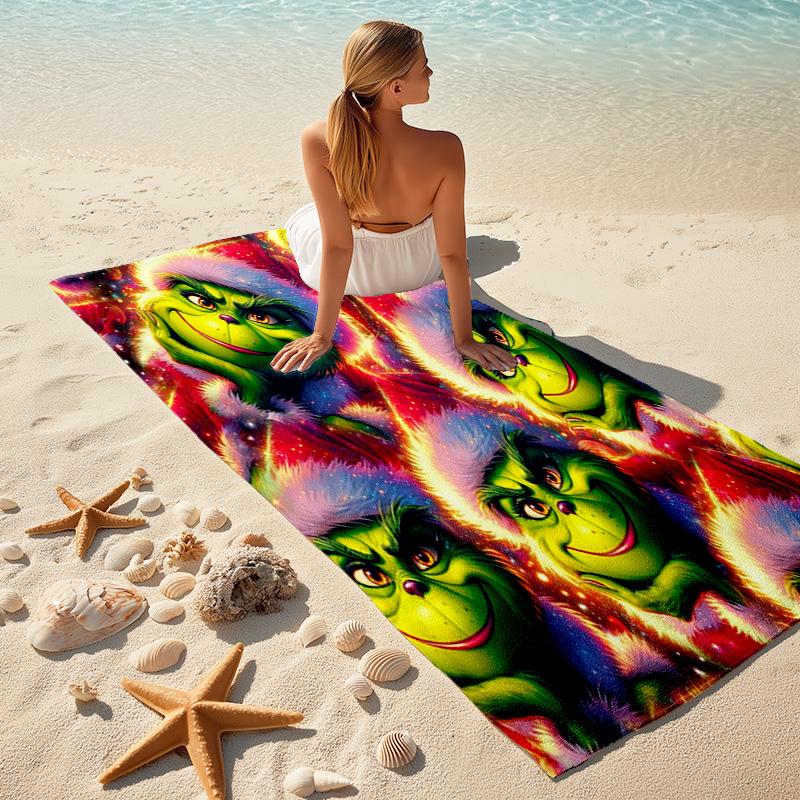 Christmas Gift Oscar Comedy Movie How the Grinch Stole Christmas Soft Beach Towel Outdoor Camping Vacation Swinging Beach Scarf Decorative Blanket B6