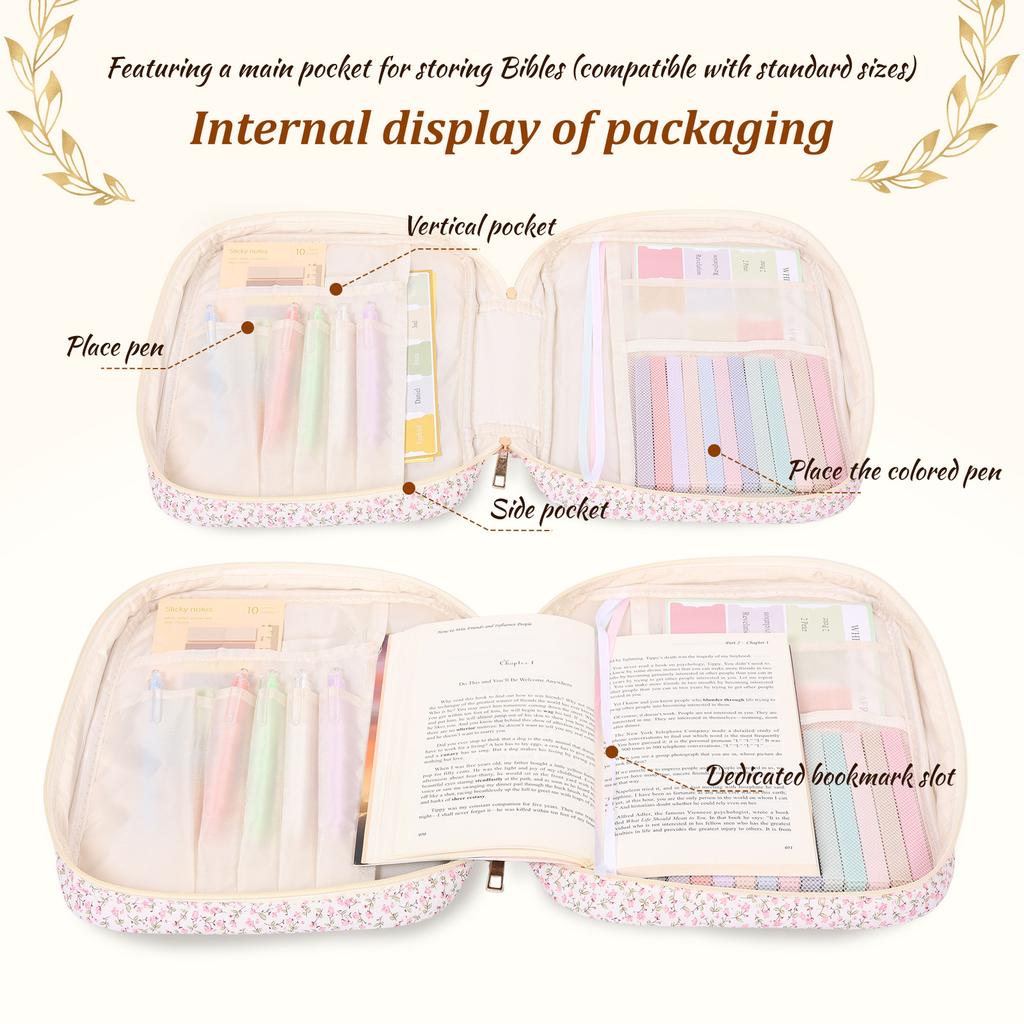 Bible Cover Case Portable Cotton Bible Tote Bags with Handle Multi-purpose Study Accessory Kit Book Storage Bag for Travel Study