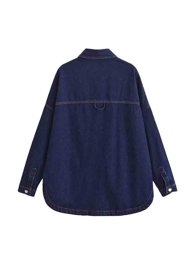 Autumn Women's Versatile Denim Jacket with Loose Fit and Big Pockets