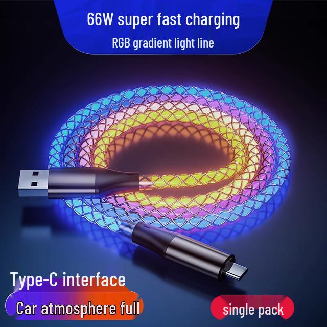 

RGB Luminous 3-in-1 Charging Cable for Huawei and Apple - PD-Compatible with Gradient Light for Car Atmosphere.