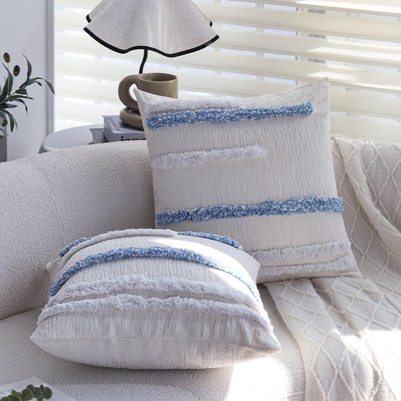 Blue Tufted Cushion Sofa Living Room Tassel Cushion Backrest Bedroom Bed Cushion Pillow Case Without Core
