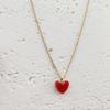 Liu Yifei Red Heart Necklace & Earrings Set, 18k Gold-Plated Heart Pendant with V-Shaped Clavicle Chain.