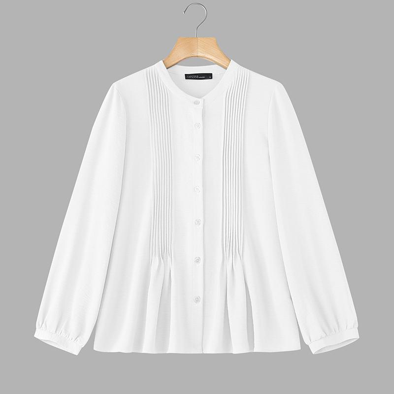 

ZANZEA Жіноча повсякденна блузка з круглим вирізом, однотонна, вільного крою, з довгим рукавом 5XL білий