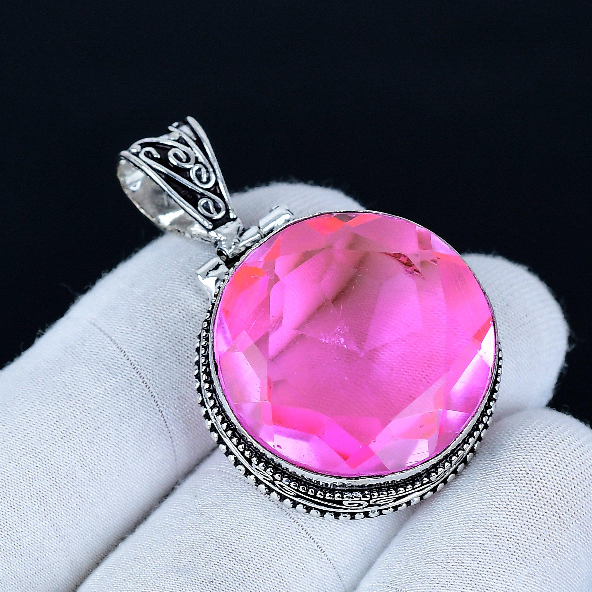 

Подвеска с розовым мистическим топазом, Ювелирные изделия ручной работы из стерлингового серебра 925 пробы, Серебряная подвеска с мистическим топазом, Ювелирные изделия для вечеринок для женщин, Подвеска Уникальный подарок 4.5 Cm розовый