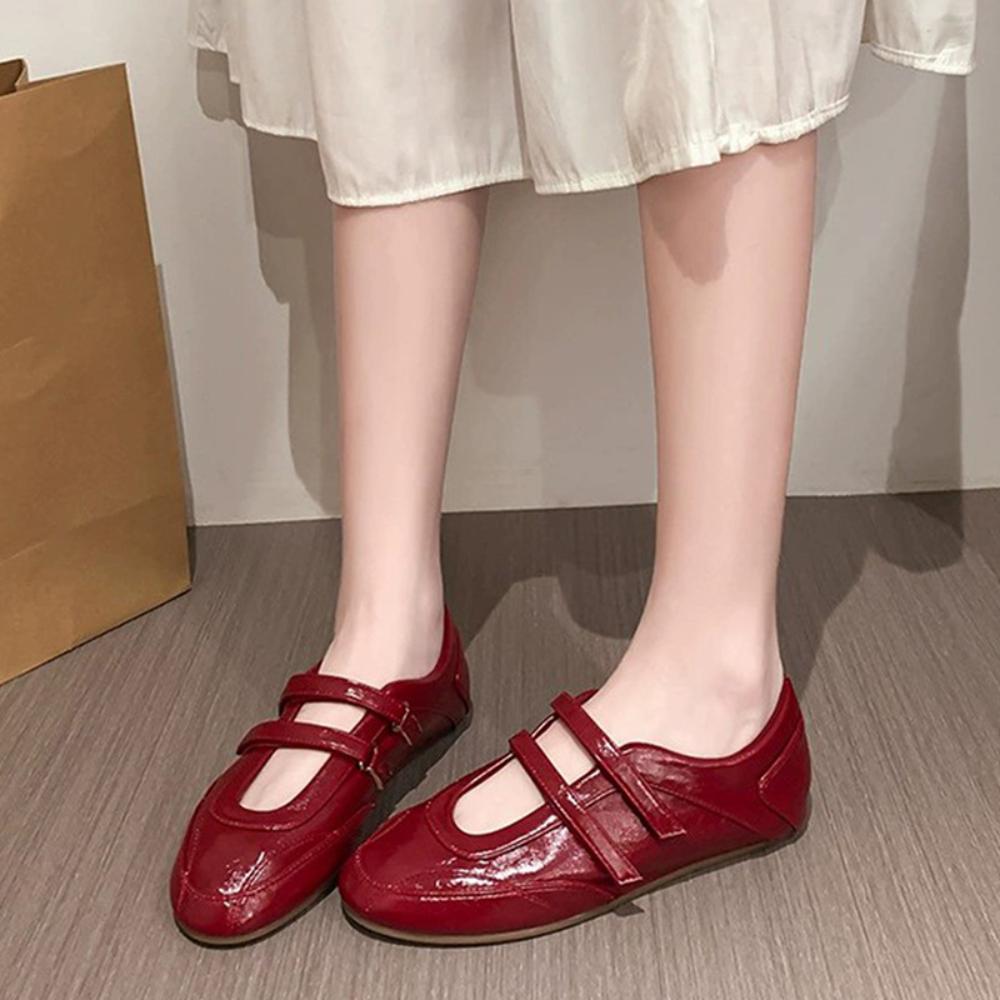 Pumps for Women Retro Red Interior Height Increasing French Mary Jane Shoes for Women's 2025 New Belt Buckle Ballet Single Shoes