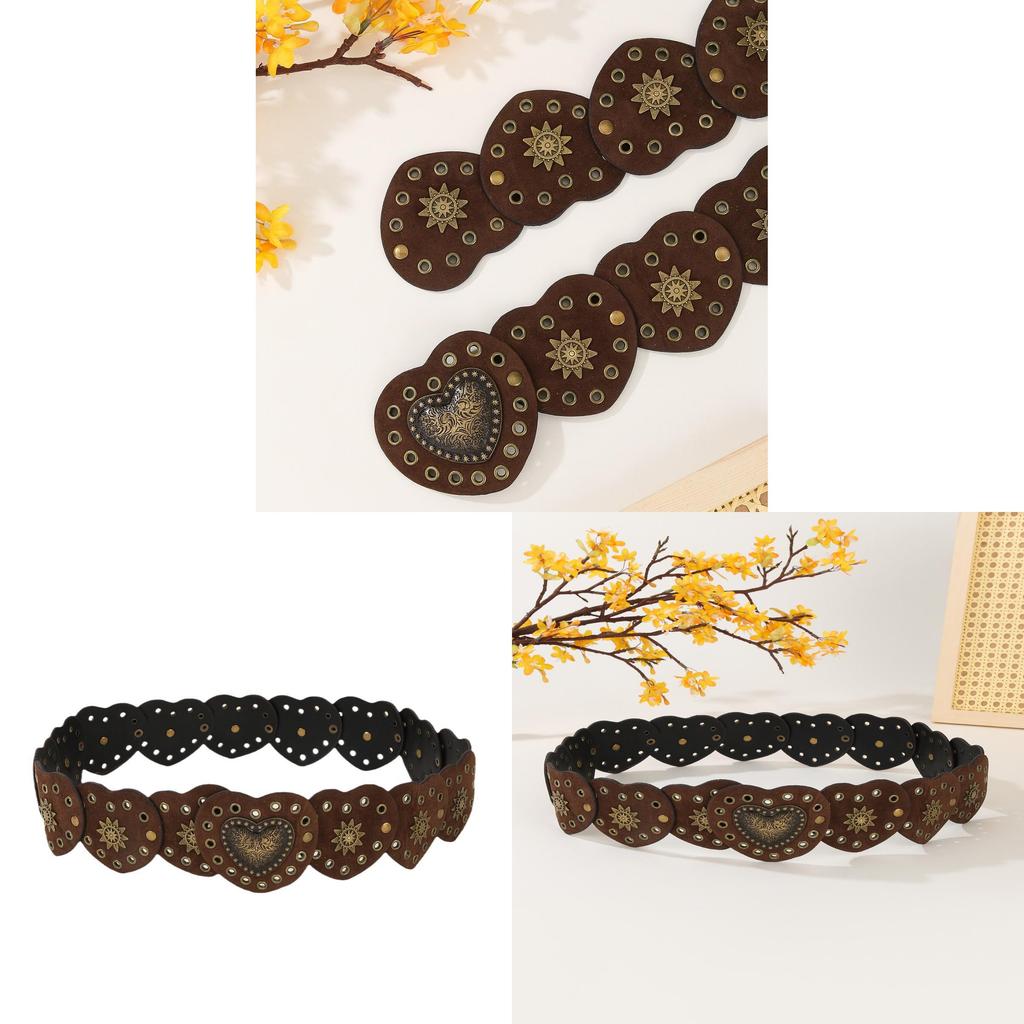 Ethnic Style Girl Heart Patchwork Rivet Western Vintage Belt For Boho Fashion Accessories