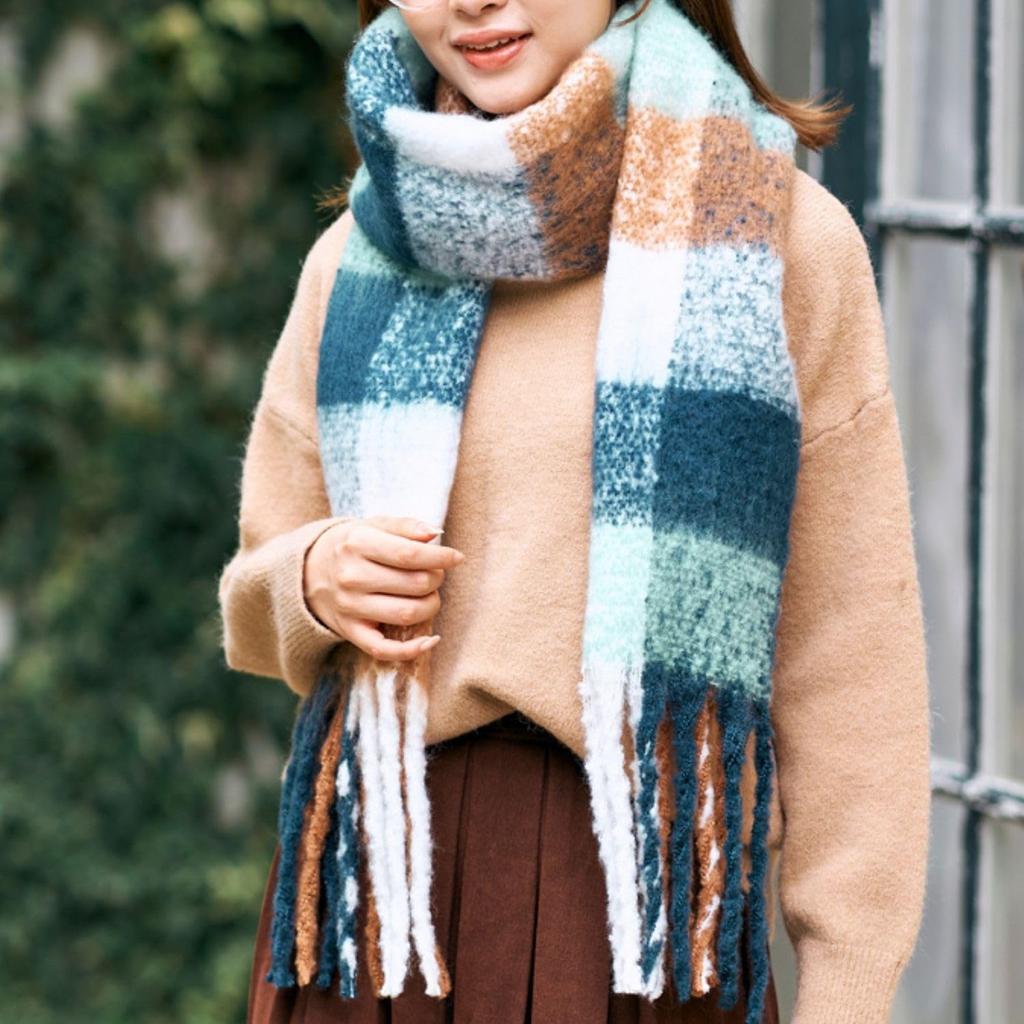 Moonbat estaa Volume Check Deep Blue x Brown (Esta) Web-Exclusive Scarf, Pattern, 60283,